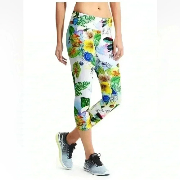 Athleta Multicolor Tropical Sonar Print Capri Leggings Women Size XXS Yoga Gym - Picture 1 of 14